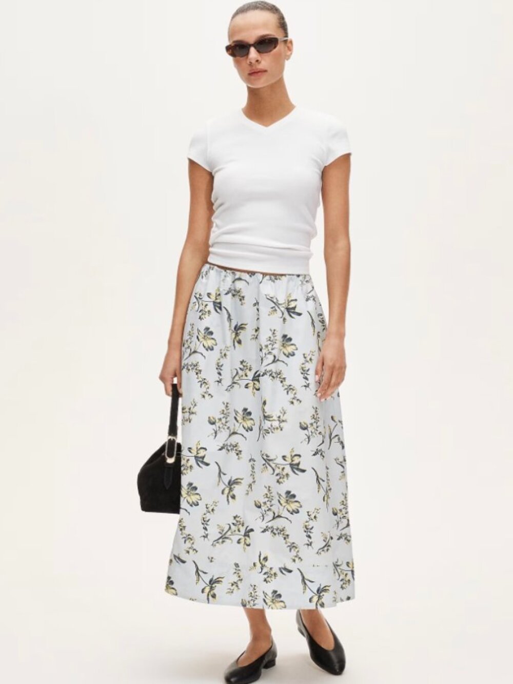 J. Crew Light Blue Floral Pull-on midi skirt in cotton poplin Size Large Tall - Picture 2 of 7